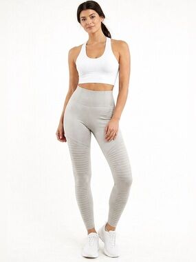 Alo Yoga Moto Ribbed Leggings Light Grey Stone High Rise Sculpt - Medium
